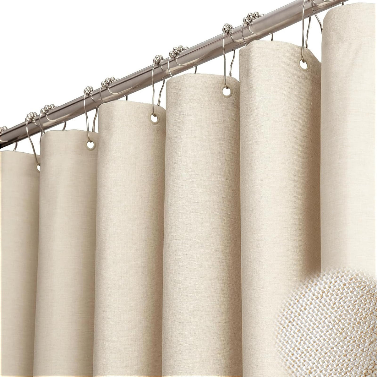 BTTN Grey Linen Textured Waterproof Fabric Shower Curtain Set, 72x72, Gray