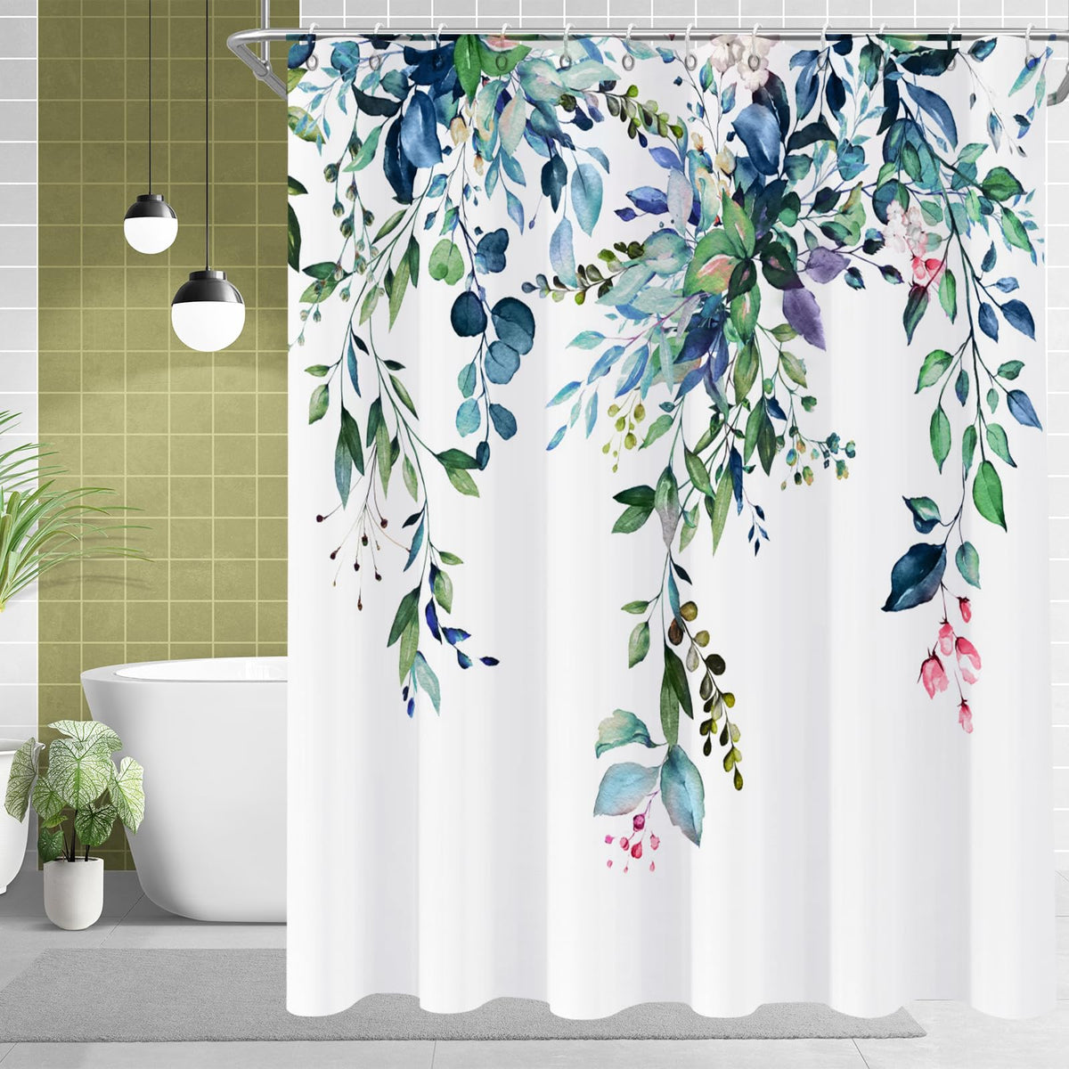 Boho Mid Century Shower Curtain, Modern Abstract with Hooks 72x72