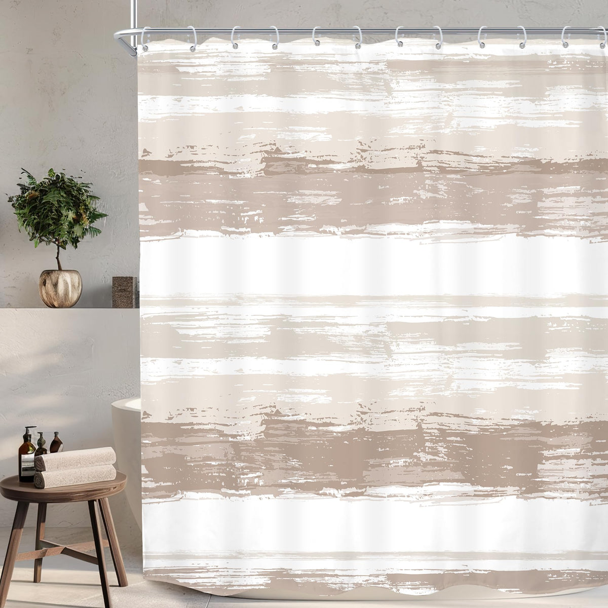 Abstract Blue Modern Gray Striped Minimalist Bathroom Shower Curtain Set