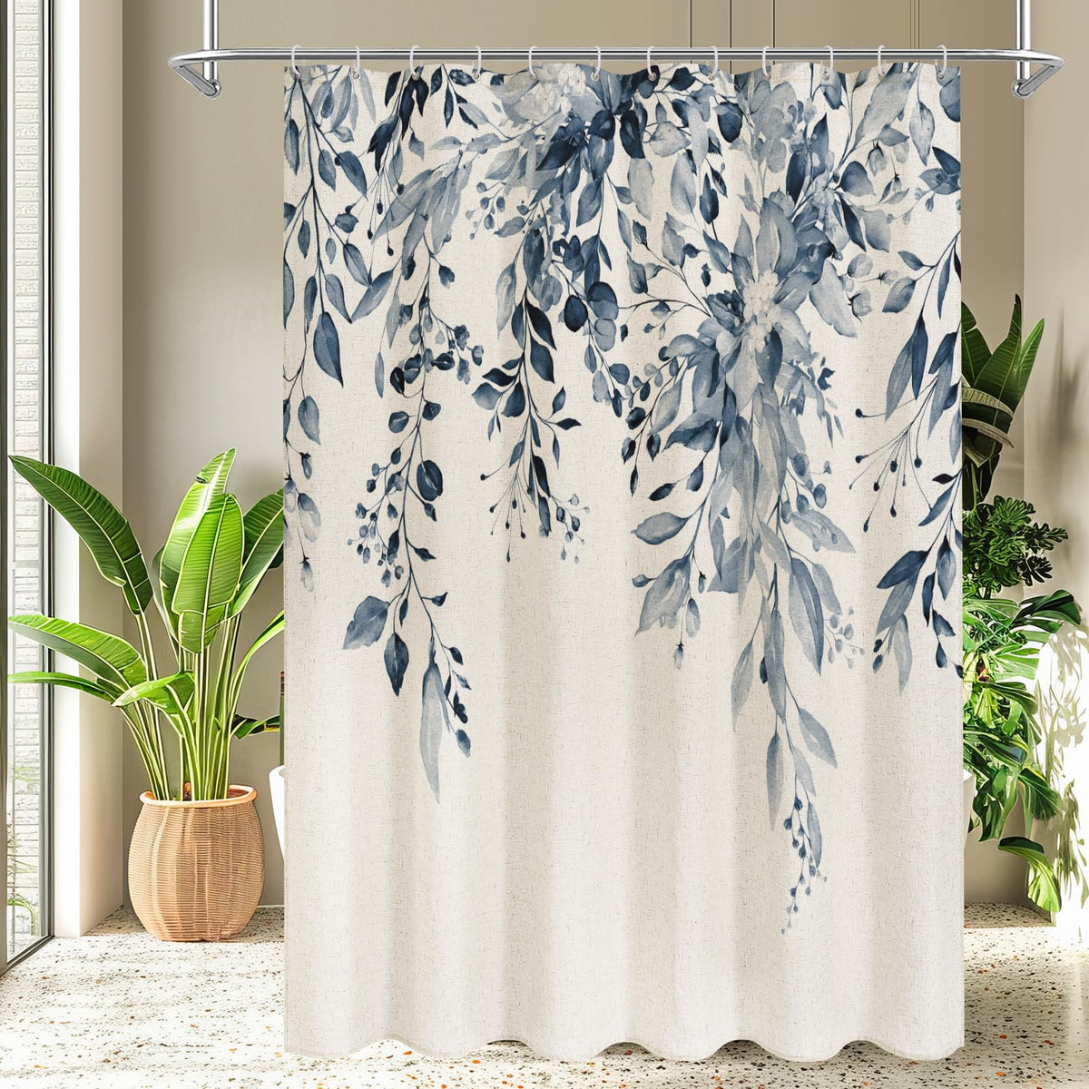 Gibelle SageGreen Linen Eucalyptus Shower Curtain, Watercolor Floral, 72x72