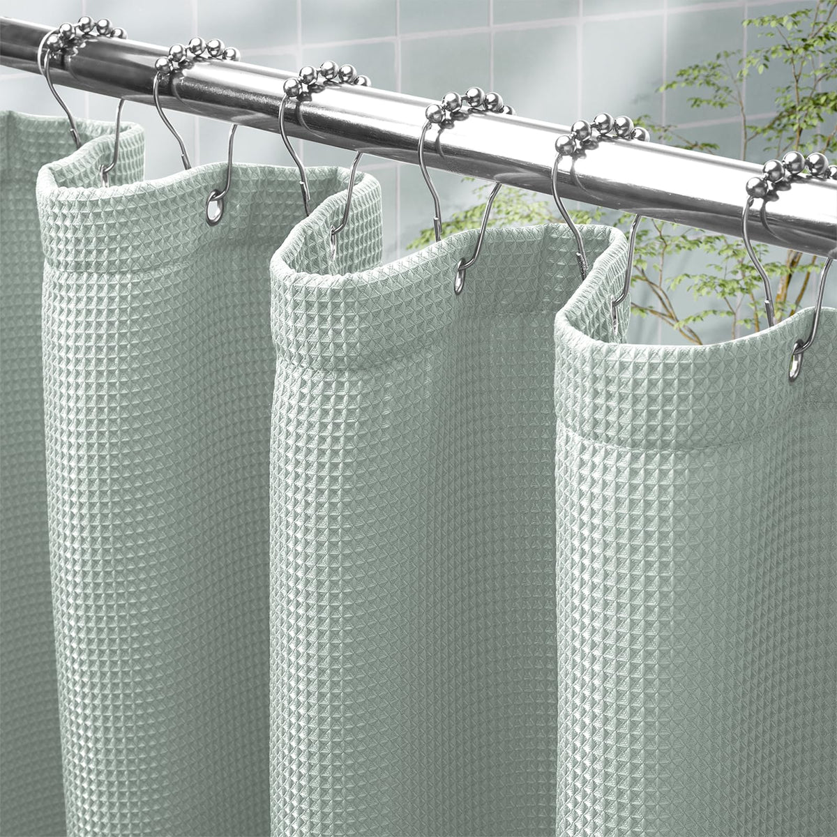 AmazerBath White Shower Curtain Fabric, Waffle Shower Curtains for Bathroom, Cloth Shower Curtain Heavy Duty, Thick Bathroom Shower Curtains Hotel Quality, Premium Polyester, 72x72 Inches