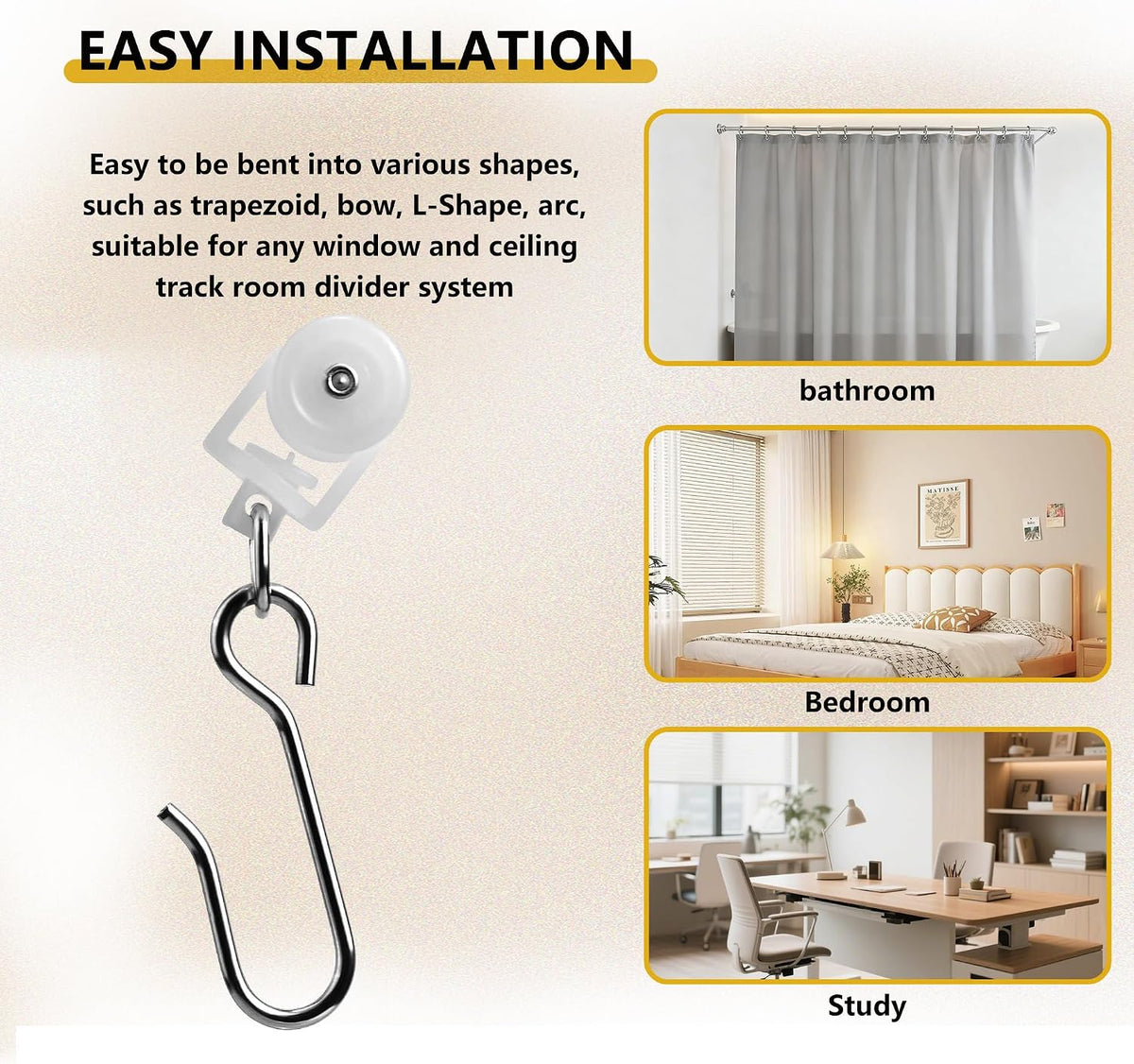 15 Sets Ceiling Curtain Track Roller Hooks Dual Wheel Stainless Steel Ceiling Curtain Gliders 0.59 Inch 15mm Diameter Durable Roller Carriers for Curtains Drapes Room Dividers - White