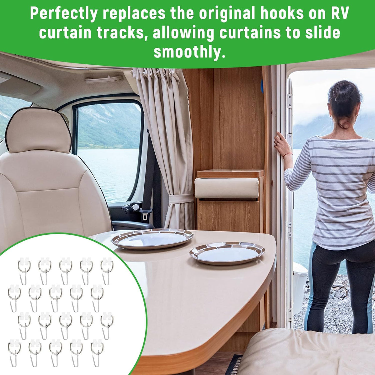 20pcs RV Curtain Carrier Hooks, Ceiling Metal Sliding Curtain Track Clips