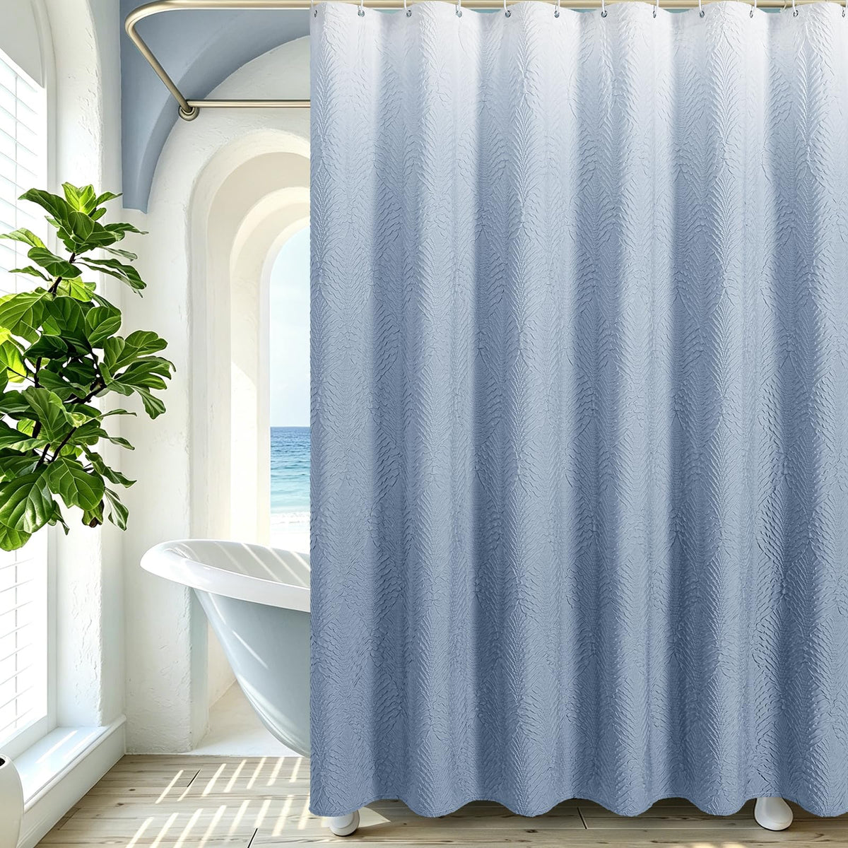 Gibelle White Shower Curtain for Bathroom, Farmhouse Bath Curtain 72x72
