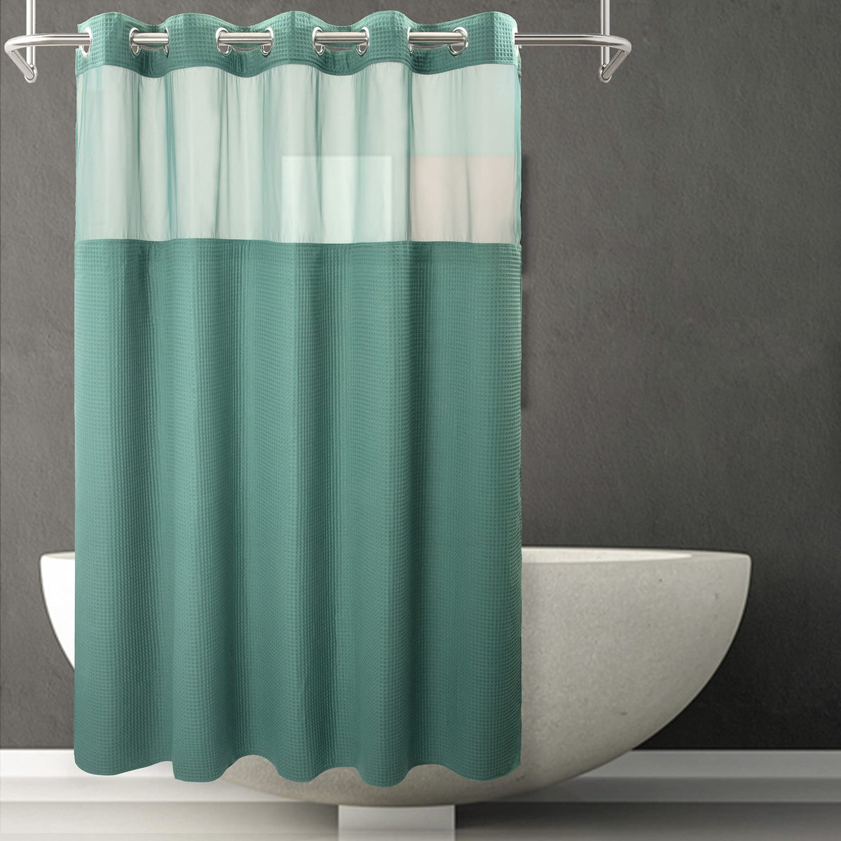 RiverDream Heavyweight Waffle No Hook Shower Curtain with Liner,White,71x74