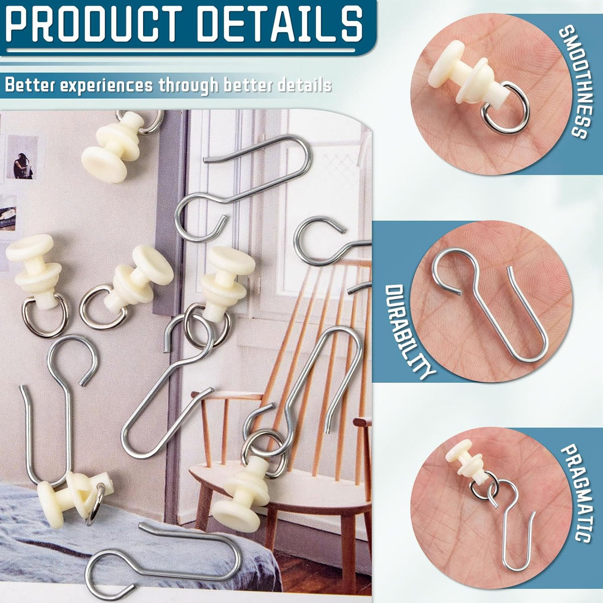180PCS Curtain Track Hooks, Rv Shower Curtain Clips