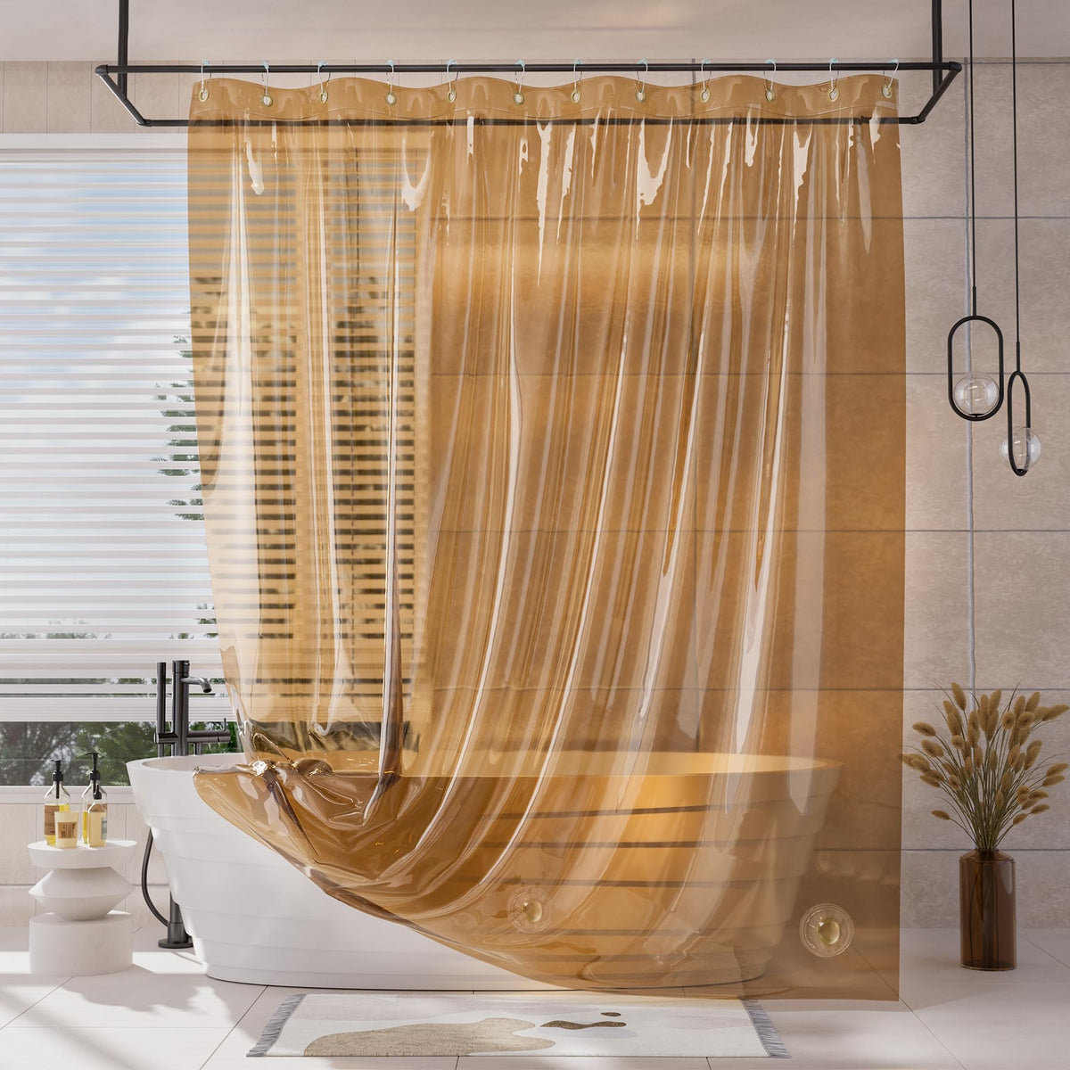 AmazerBath Shower Curtain Liner for Summer, 100% EVA Clear Green Heavy Duty Luxury Shower Curtain and Liner 2-in-1, 72x72 Plastic Weighted Shower Liner, 12 Rustproof Grommets & 3 Heavyweight Stones
