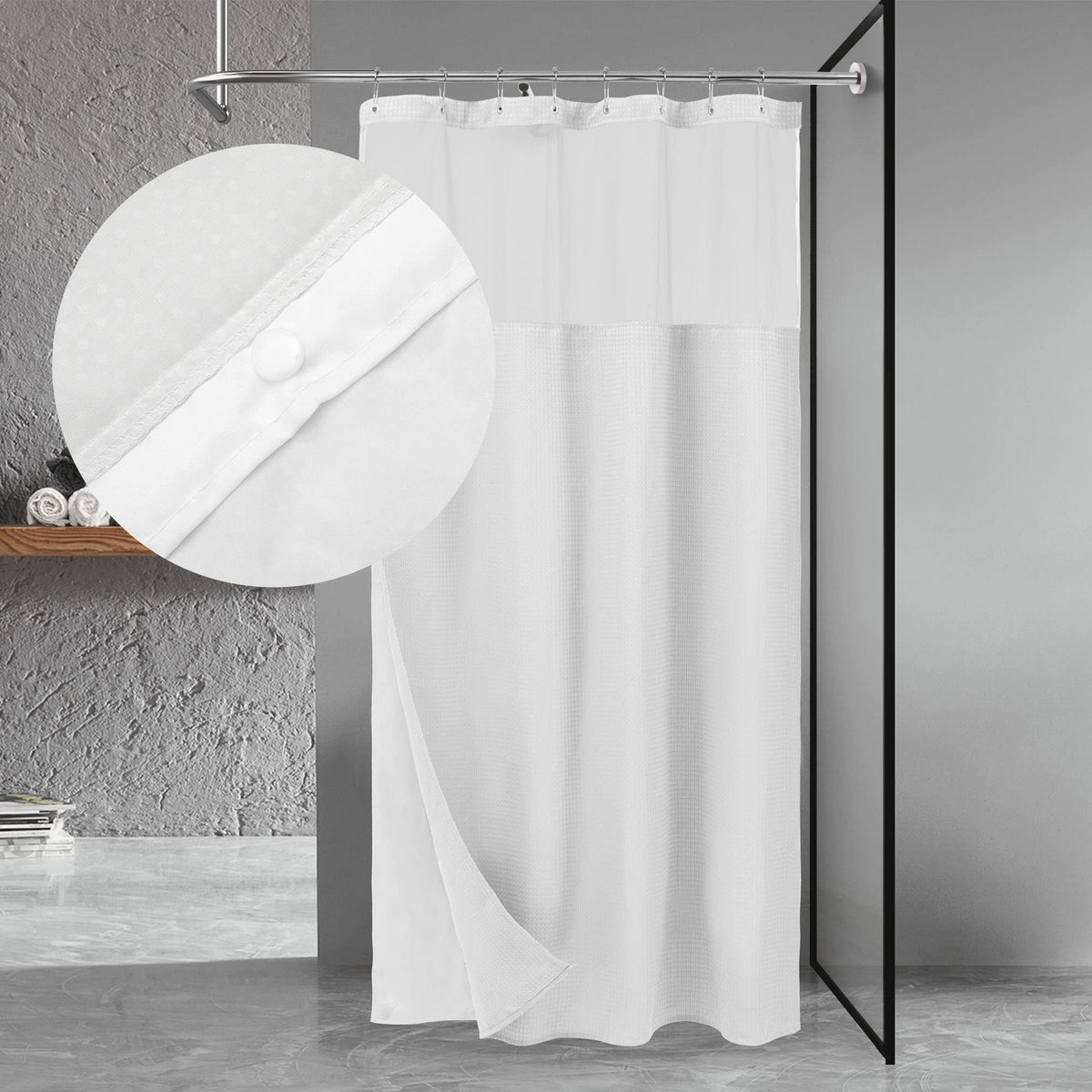 N&Y HOME Waffle Weave Shower Curtain with Snap-in Liner Set Blue, 71x72