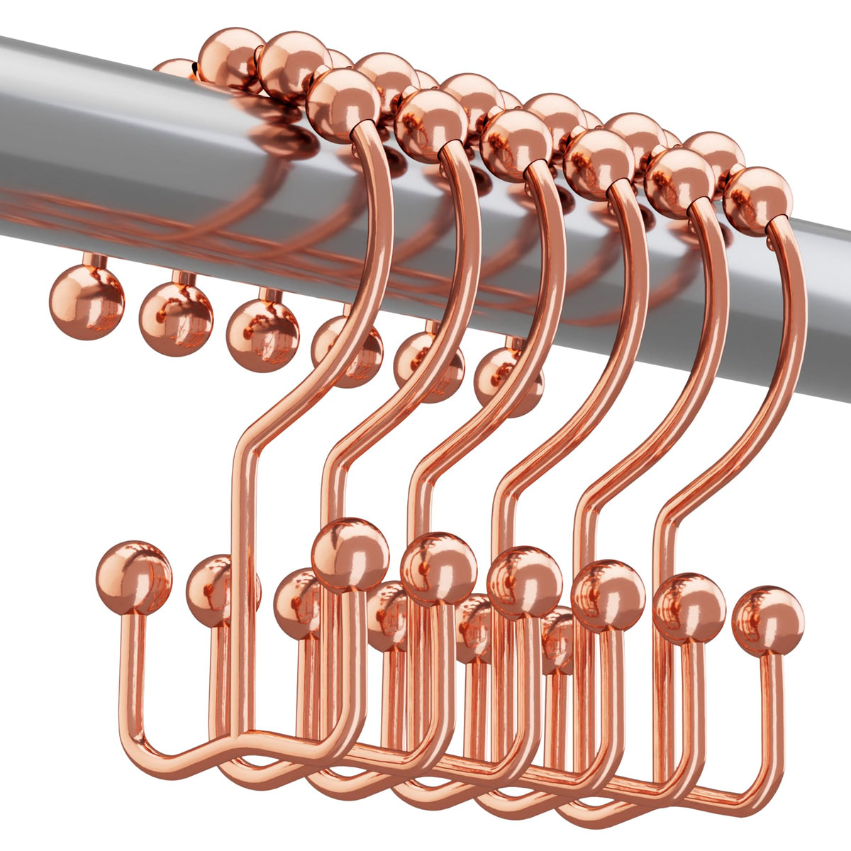 Titanker Shower Curtain Hooks Rings, Rust Resistant Metal Double Glide Shower Hooks Rings for Bathroom Shower Rods Curtains, Set of 12 Hooks - Nickel