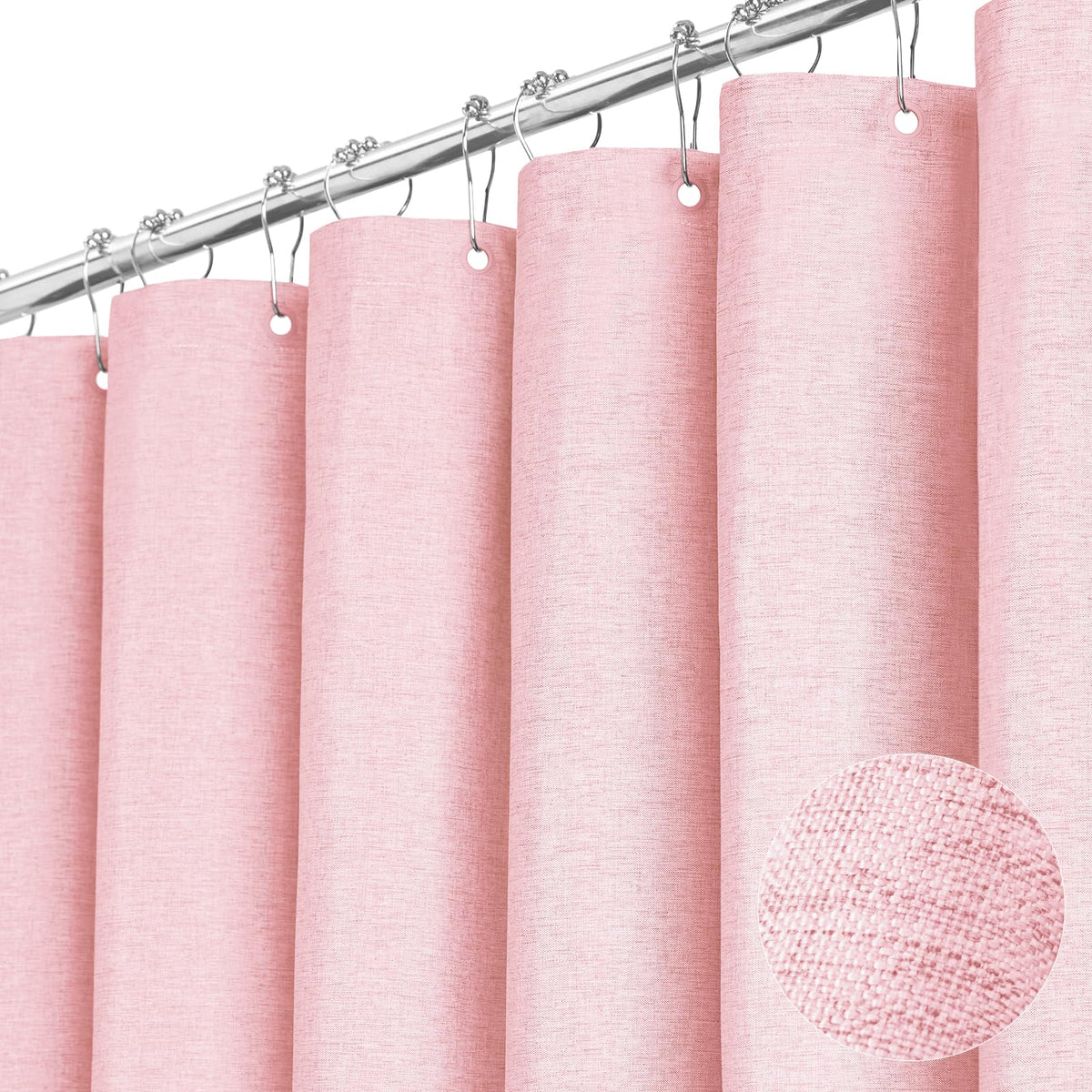 BTTN Grey Linen Textured Waterproof Fabric Shower Curtain Set, 72x72, Gray