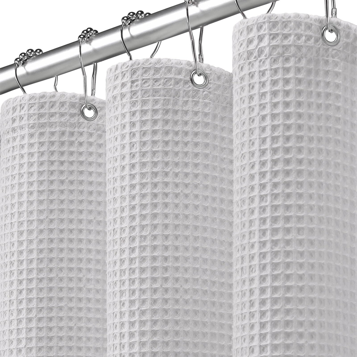 White Waffle Weave Shower Curtain Heavyweight Cotton Fabric 72Wx72L