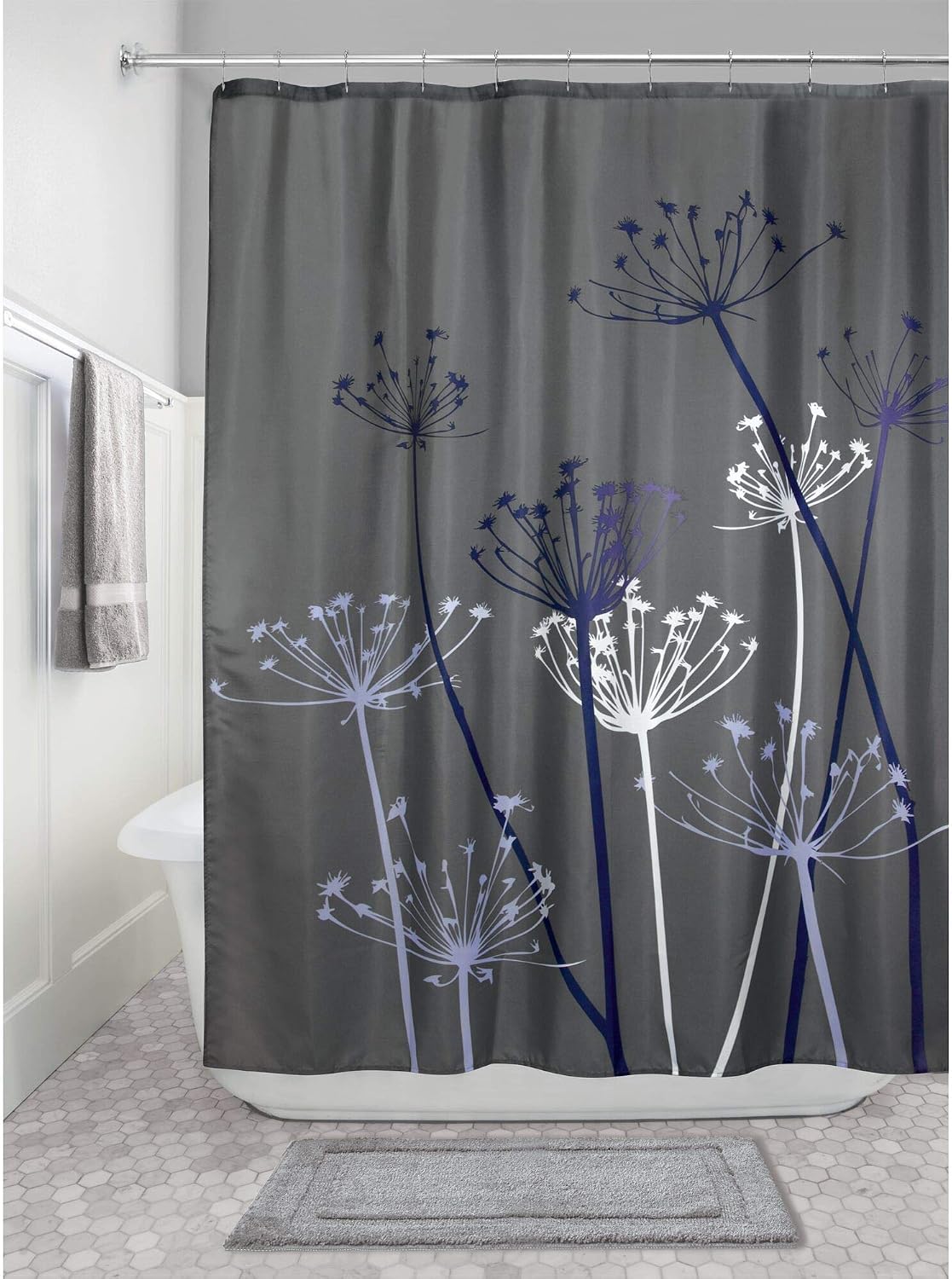 iDesign Thistle Fabric Shower Curtain for Master, Guest, Kids', College Dorm Bathroom, 72" x 72", Gray and Yellow