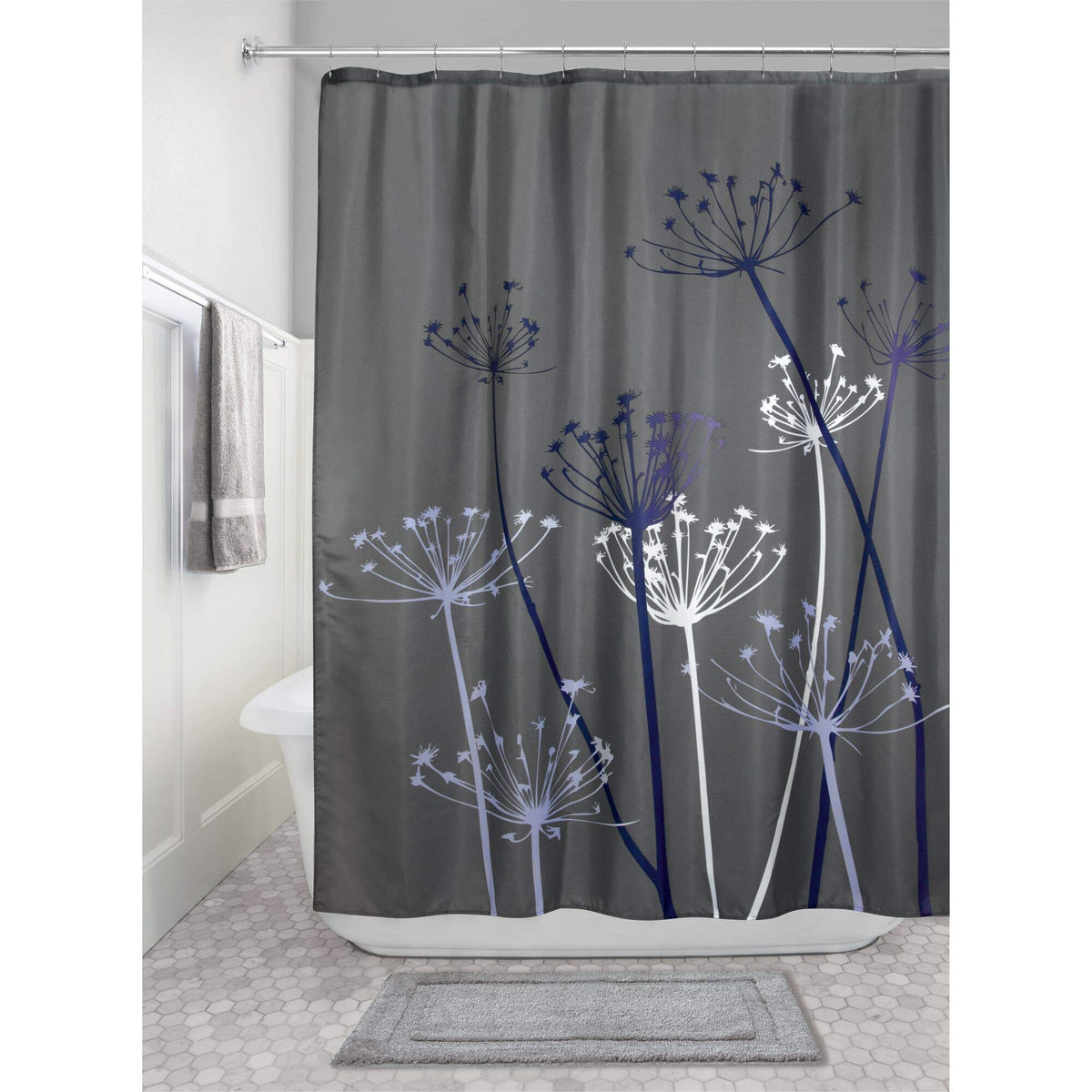 iDesign Thistle Fabric Shower Curtain for Master, Guest, Kids', College Dorm Bathroom, 72" x 72", Gray and Yellow