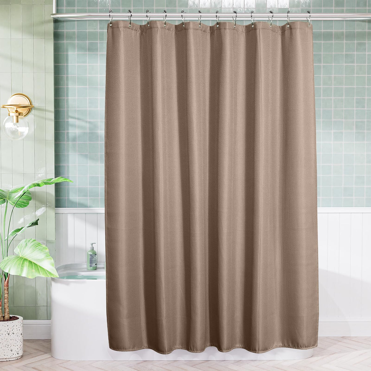 AmazerBath White Shower Curtain Fabric, Waffle Shower Curtains for Bathroom, Cloth Shower Curtain Heavy Duty, Thick Bathroom Shower Curtains Hotel Quality, Premium Polyester, 72x72 Inches