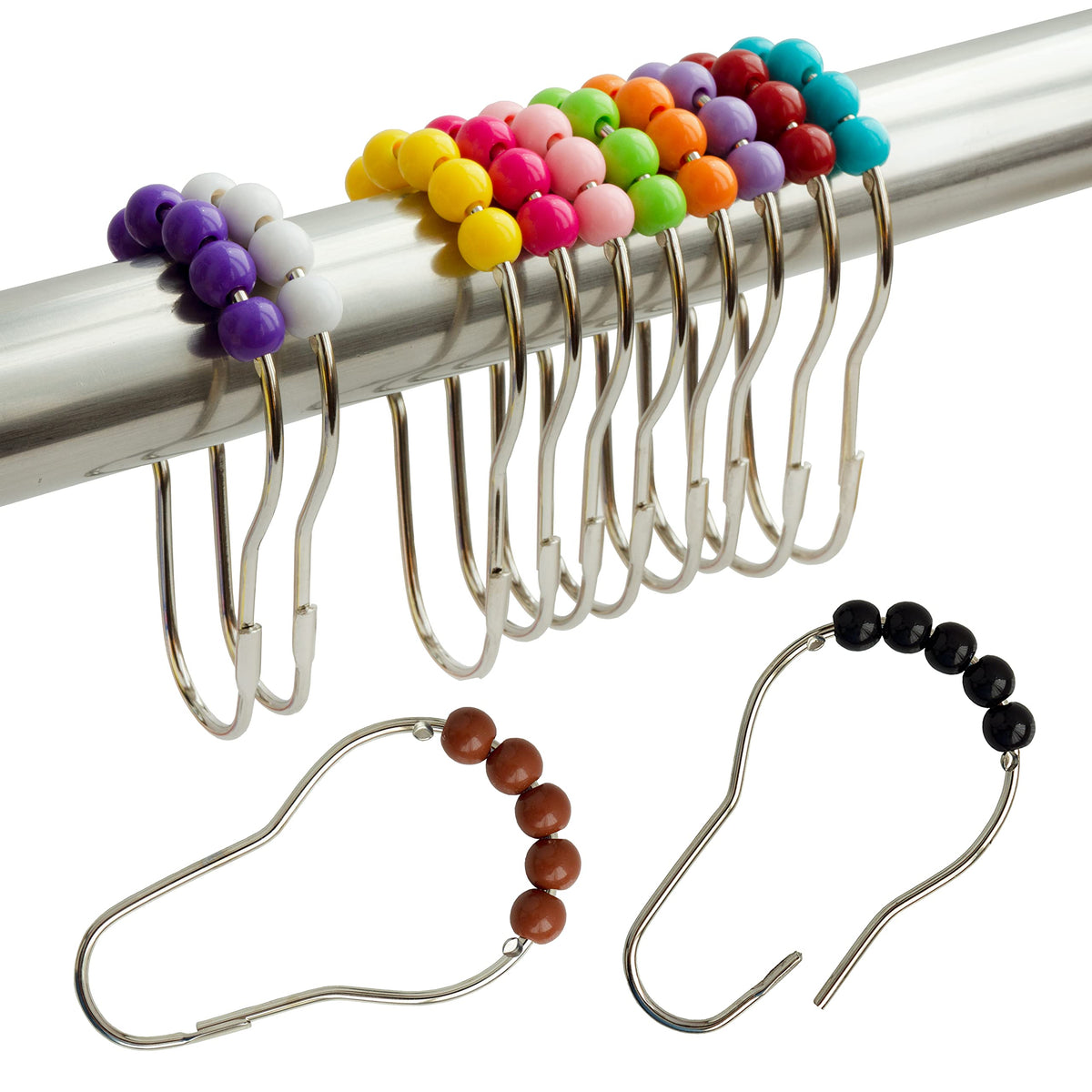 Orange Shower Curtain Hooks Stainless Steel Acrylic Balls (12pcs)