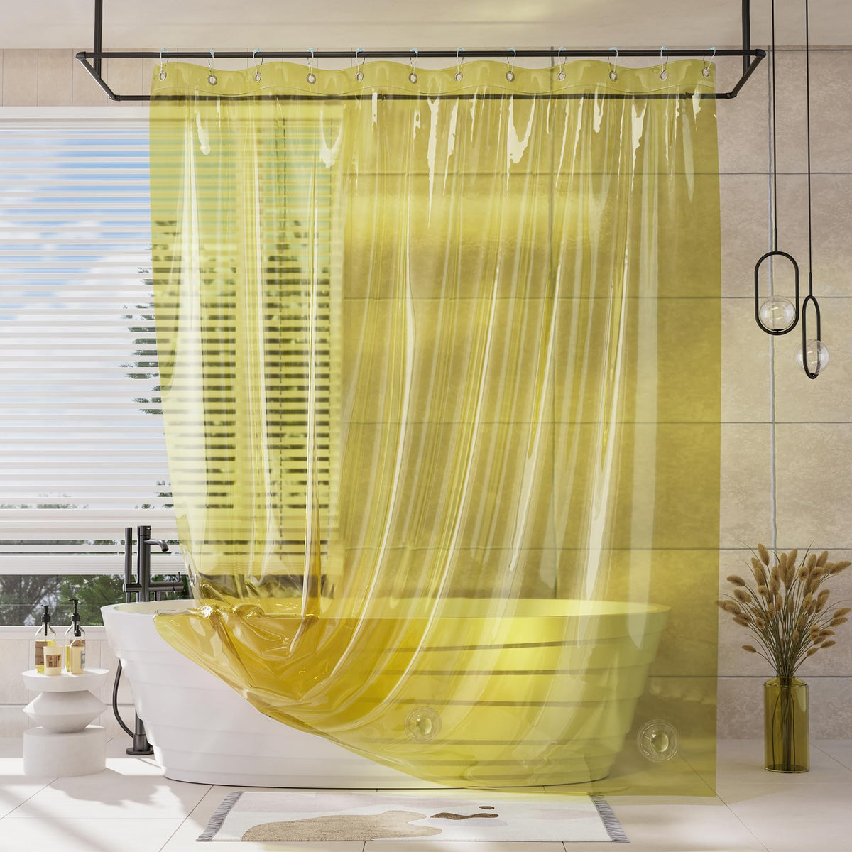 AmazerBath Shower Curtain Liner for Summer, 100% EVA Clear Green Heavy Duty Luxury Shower Curtain and Liner 2-in-1, 72x72 Plastic Weighted Shower Liner, 12 Rustproof Grommets & 3 Heavyweight Stones