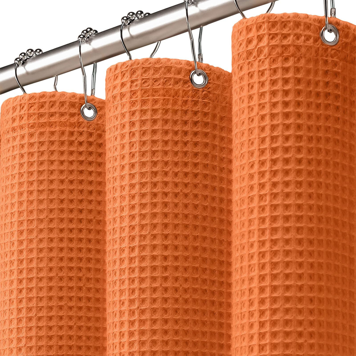 White Waffle Weave Shower Curtain Heavyweight Cotton Fabric 72Wx72L