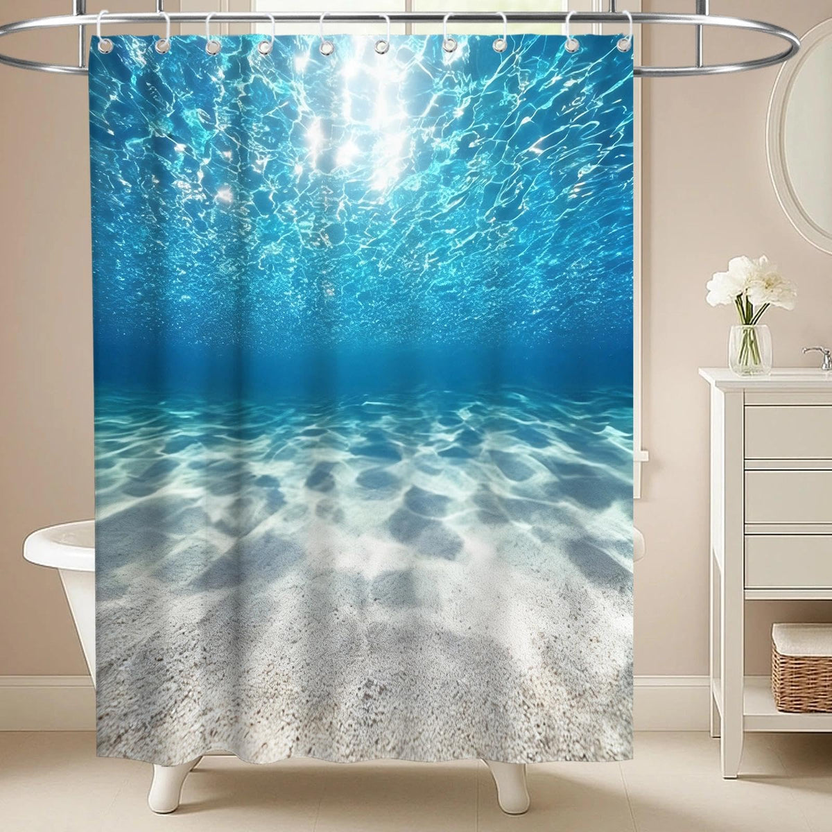Nautical Green Sea Turtles Beach Theme Fabric Shower Curtain Sets Bathroom Blue Ocean Decor with Grommets and Hooks - 72 x 72 Inch Teal