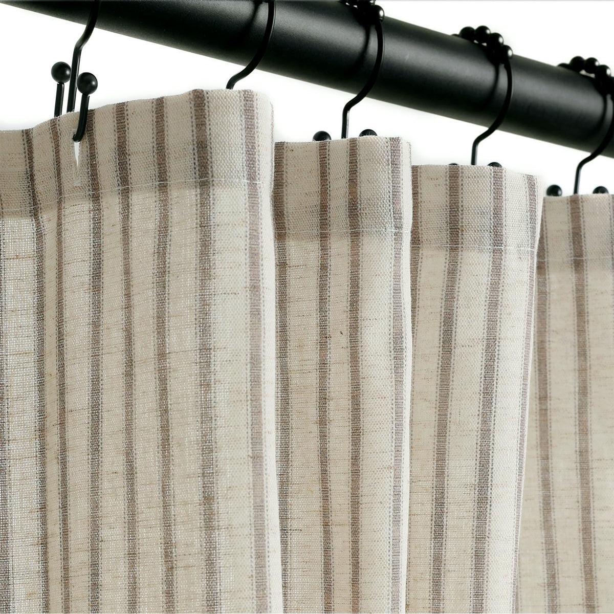 Farmhouse Striped Shower Curtain - 72x72 Inches, Linen Blend Fabric, Breathable & Machine Washable, Rustic Rust for Bathroom Decor (Hooks/Liner Not Included)