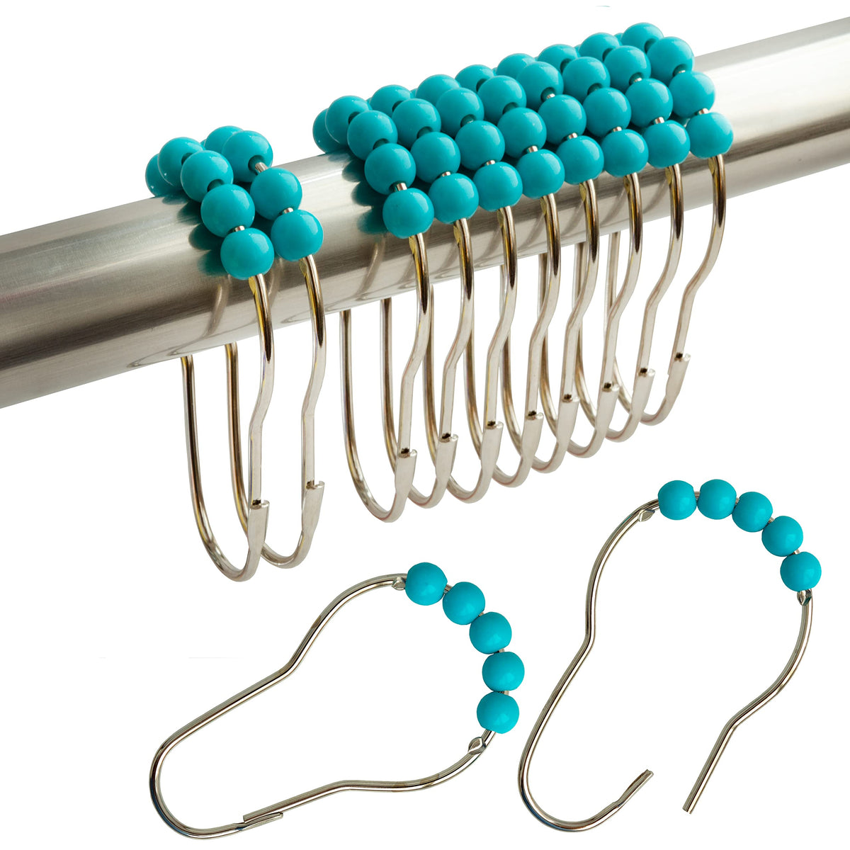 Orange Shower Curtain Hooks Stainless Steel Acrylic Balls (12pcs)