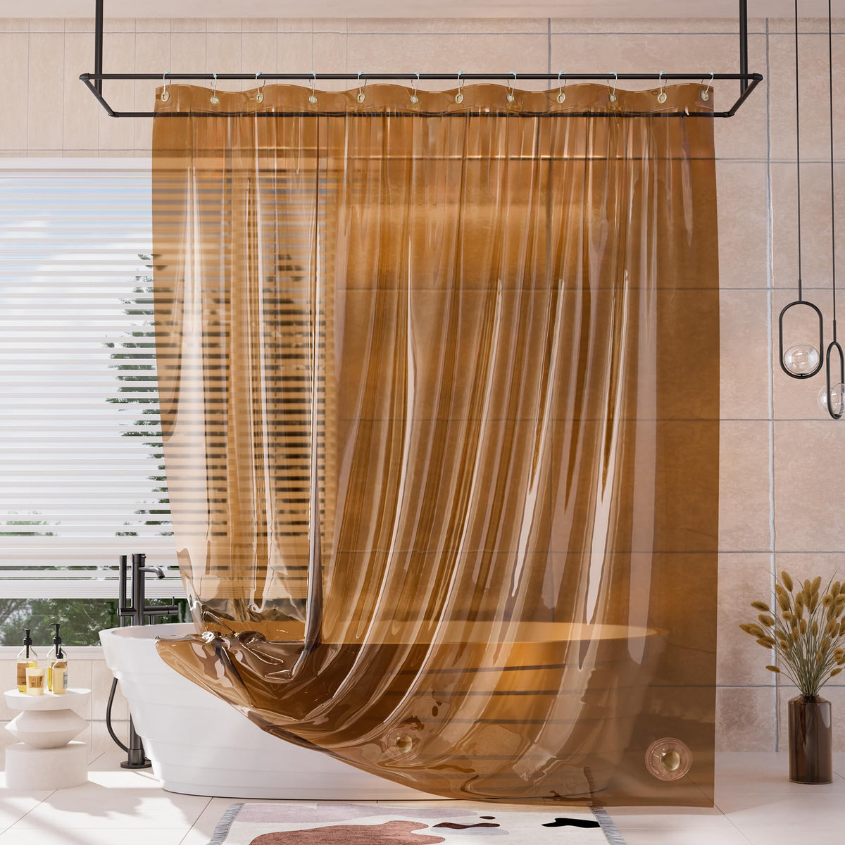 AmazerBath Shower Curtain Liner for Summer, 100% EVA Clear Green Heavy Duty Luxury Shower Curtain and Liner 2-in-1, 72x72 Plastic Weighted Shower Liner, 12 Rustproof Grommets & 3 Heavyweight Stones