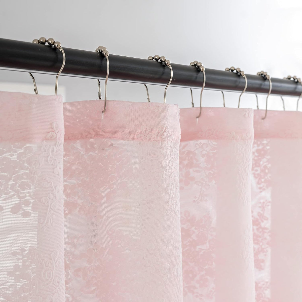 TUDECO Pink Lace Shower Curtain with Attached Valance, 72x72 Inch, 1 Panel