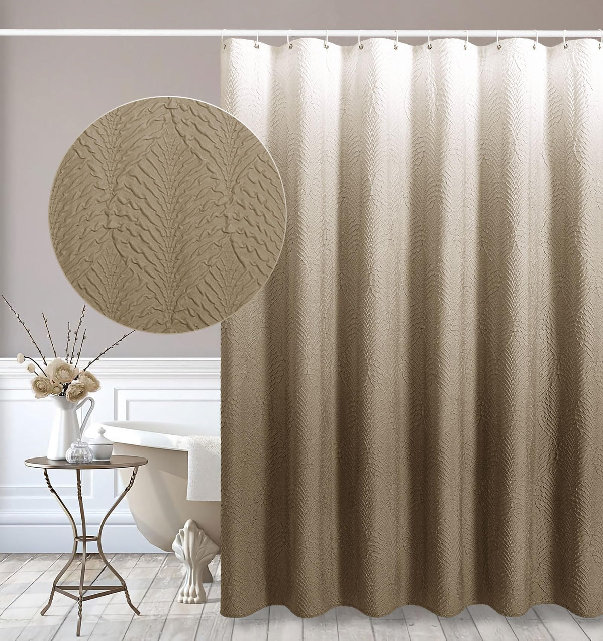 Gibelle White Shower Curtain for Bathroom, Farmhouse Bath Curtain 72x72