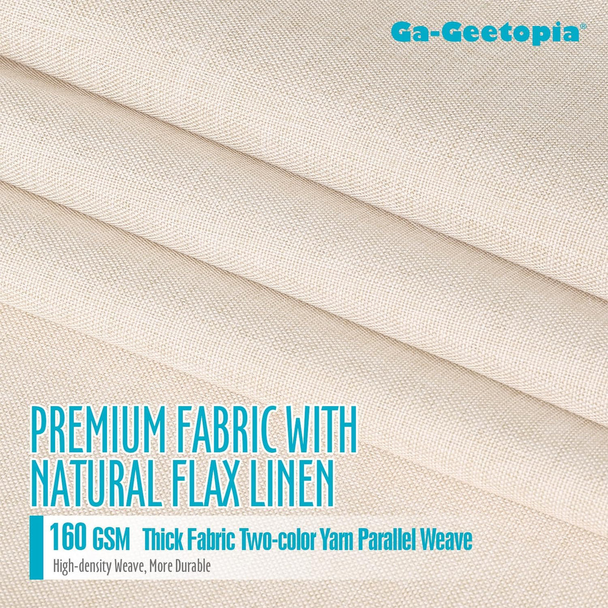 Ga-Geetopia Linen Textured Shower Curtain Set with Hooks, Boho Farmhouse Bath Shower Curtains for Beige Bathroom Neutral Cloth, Hotel Luxury, Weighted Hem, 72W x 72L, Cream