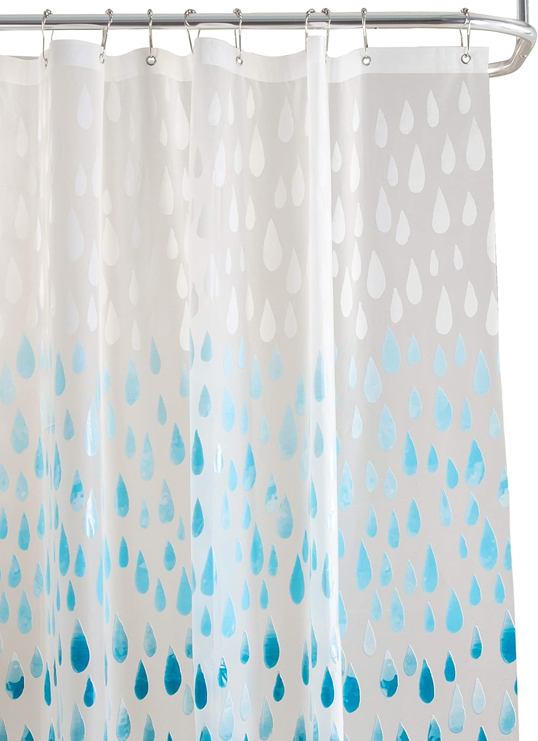 Bath Bliss Design PEVA Shower Curtain | Dimensions: 70"x 72" | 12 Metal Grommets | Bathroom Accessories | Reinforced Mesh Trim | Ombre | Raindrop Blue