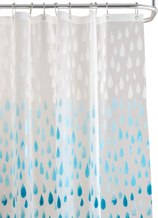 Bath Bliss Design PEVA Shower Curtain | Dimensions: 70"x 72" | 12 Metal Grommets | Bathroom Accessories | Reinforced Mesh Trim | Ombre | Raindrop Blue