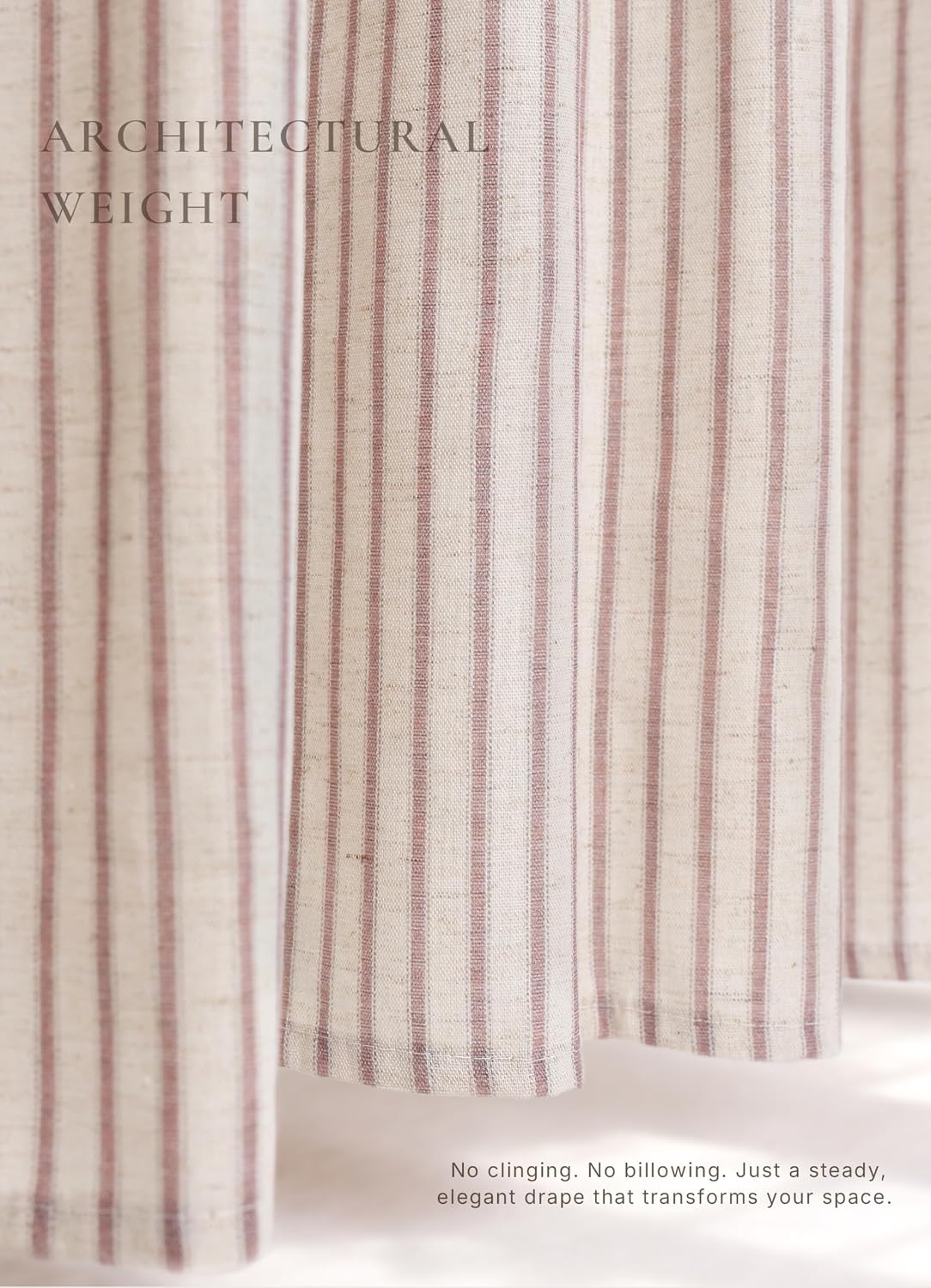 Farmhouse Striped Shower Curtain - 72x72 Inches, Linen Blend Fabric, Breathable & Machine Washable, Rustic Rust for Bathroom Decor (Hooks/Liner Not Included)