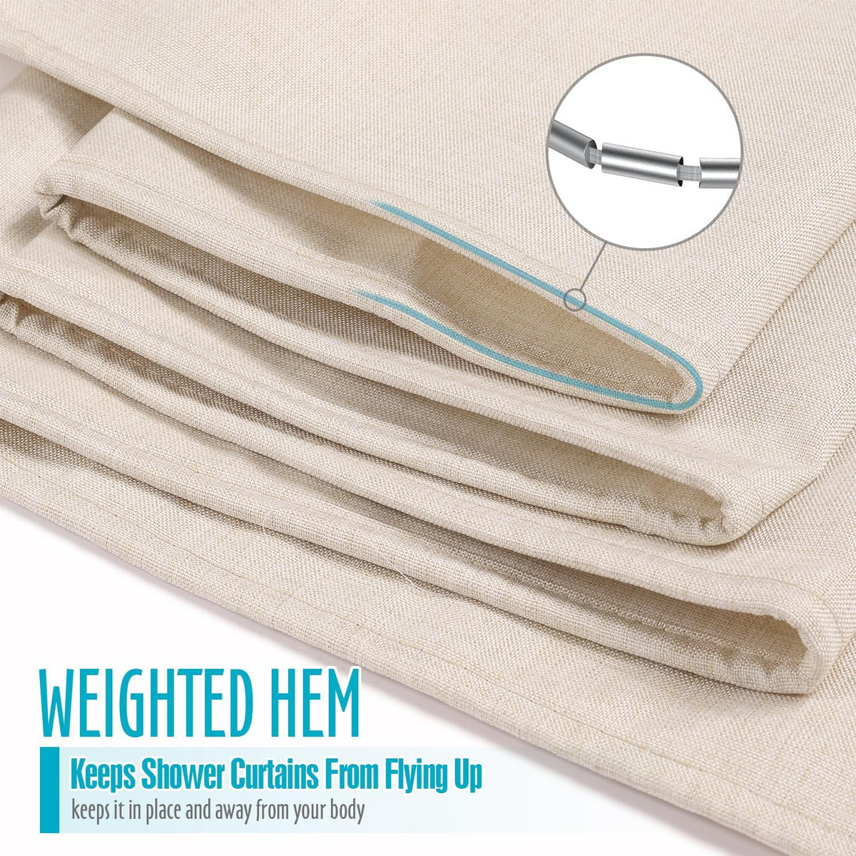 Ga-Geetopia Linen Textured Shower Curtain Set with Hooks, Boho Farmhouse Bath Shower Curtains for Beige Bathroom Neutral Cloth, Hotel Luxury, Weighted Hem, 72W x 72L, Cream