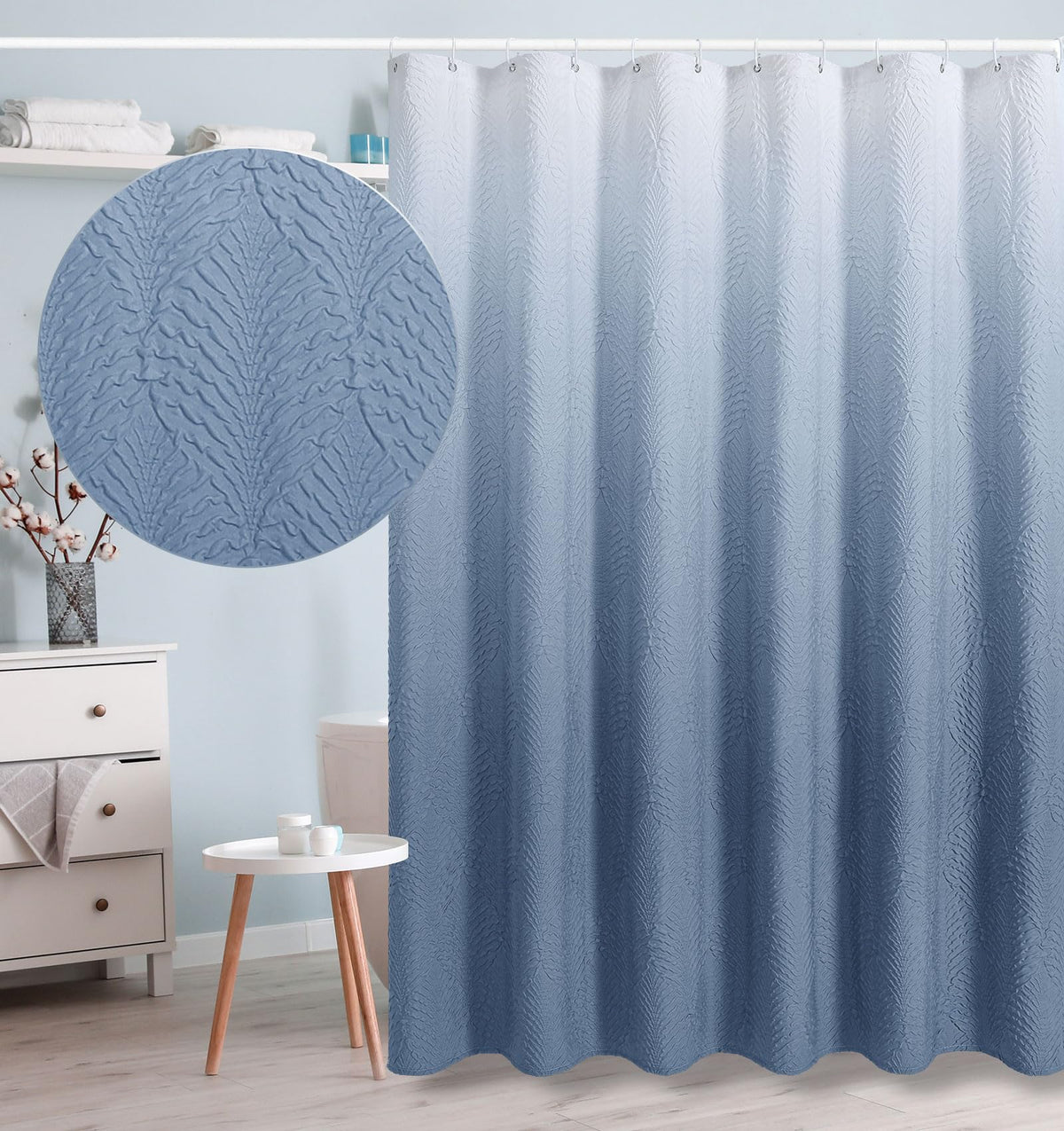 Gibelle White Shower Curtain for Bathroom, Farmhouse Bath Curtain 72x72