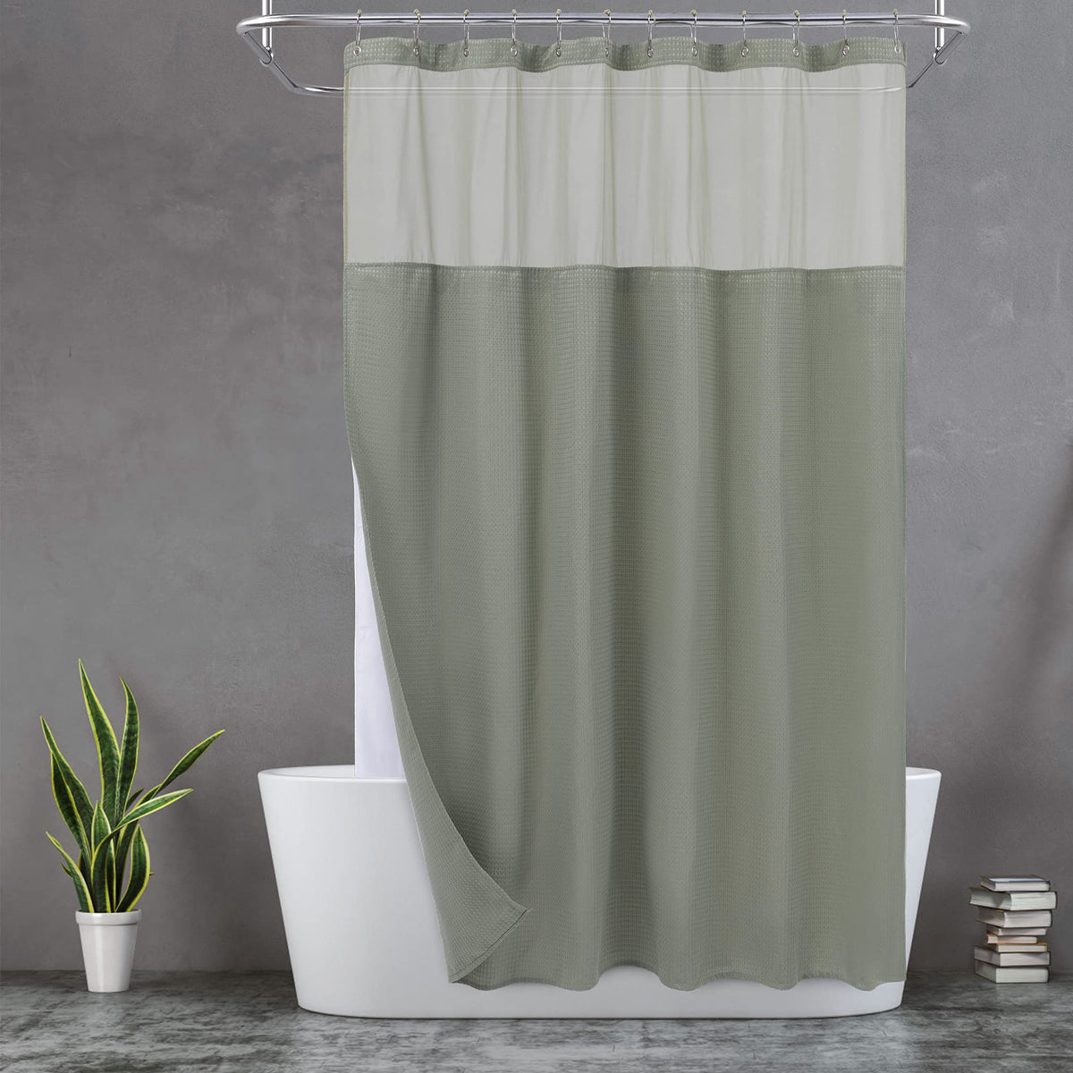 N&Y HOME Waffle Weave Shower Curtain with Snap-in Liner Set Blue, 71x72