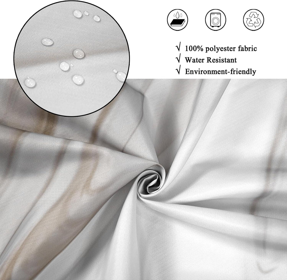 Brown Marble Shower Curtain, Grey Brown Modern Abstract Wave Luxury Bathroom Curtain Bathtub Home Decor Waterproof Fabric Machine Washable with 12 PCS Hooks,72" Wx72 L