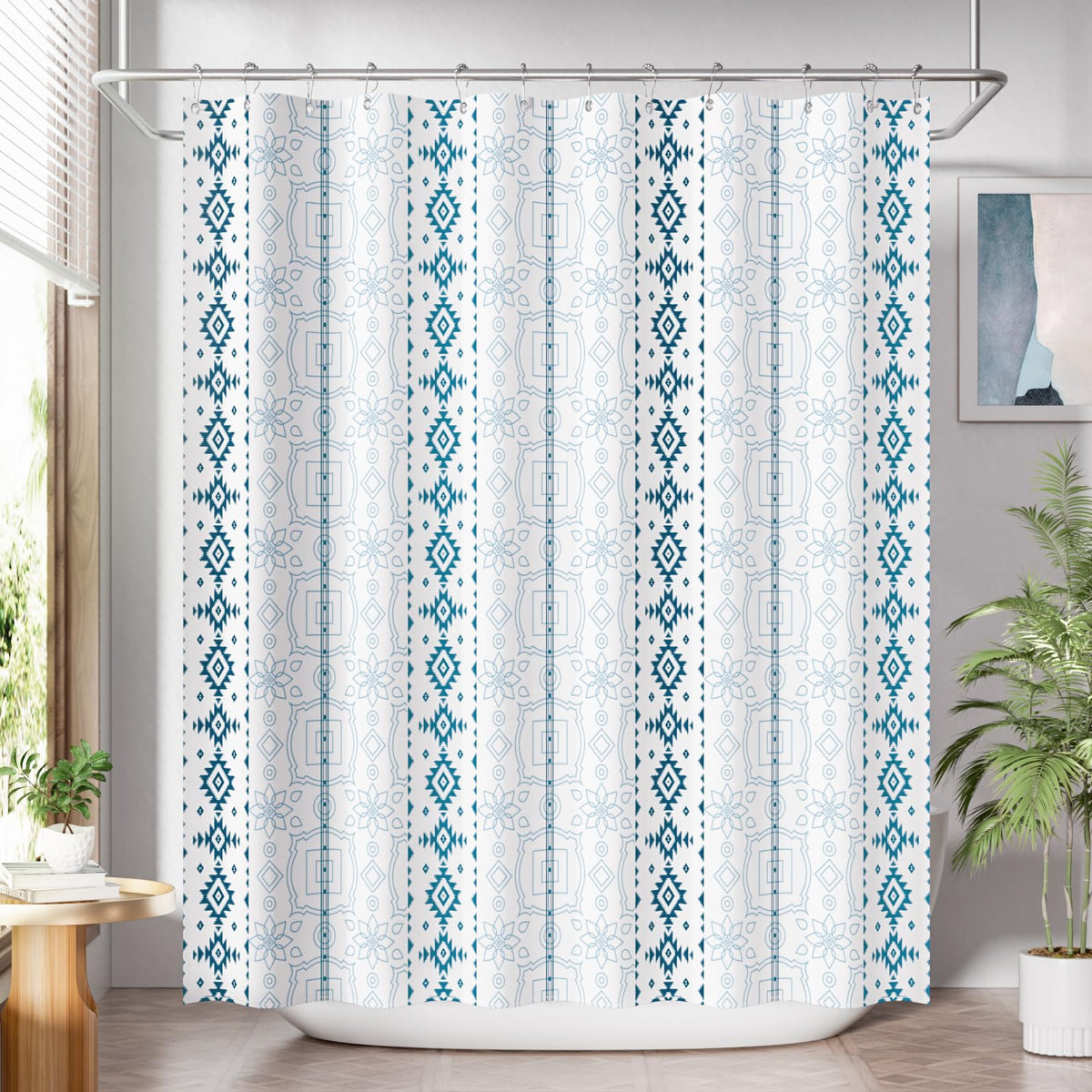 AmazerBath Shower Curtain, Washable Cloth Black Shower Curtain Sets with 12 Shower Curtain Hooks, Fabric Rustic Black and White Striped Curtain, Farmhouse Bathroom Curtains, 72x72 Inches