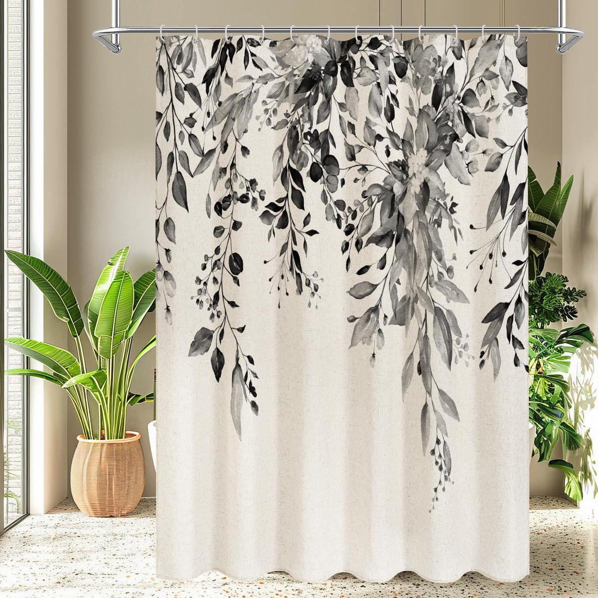 Gibelle SageGreen Linen Eucalyptus Shower Curtain, Watercolor Floral, 72x72