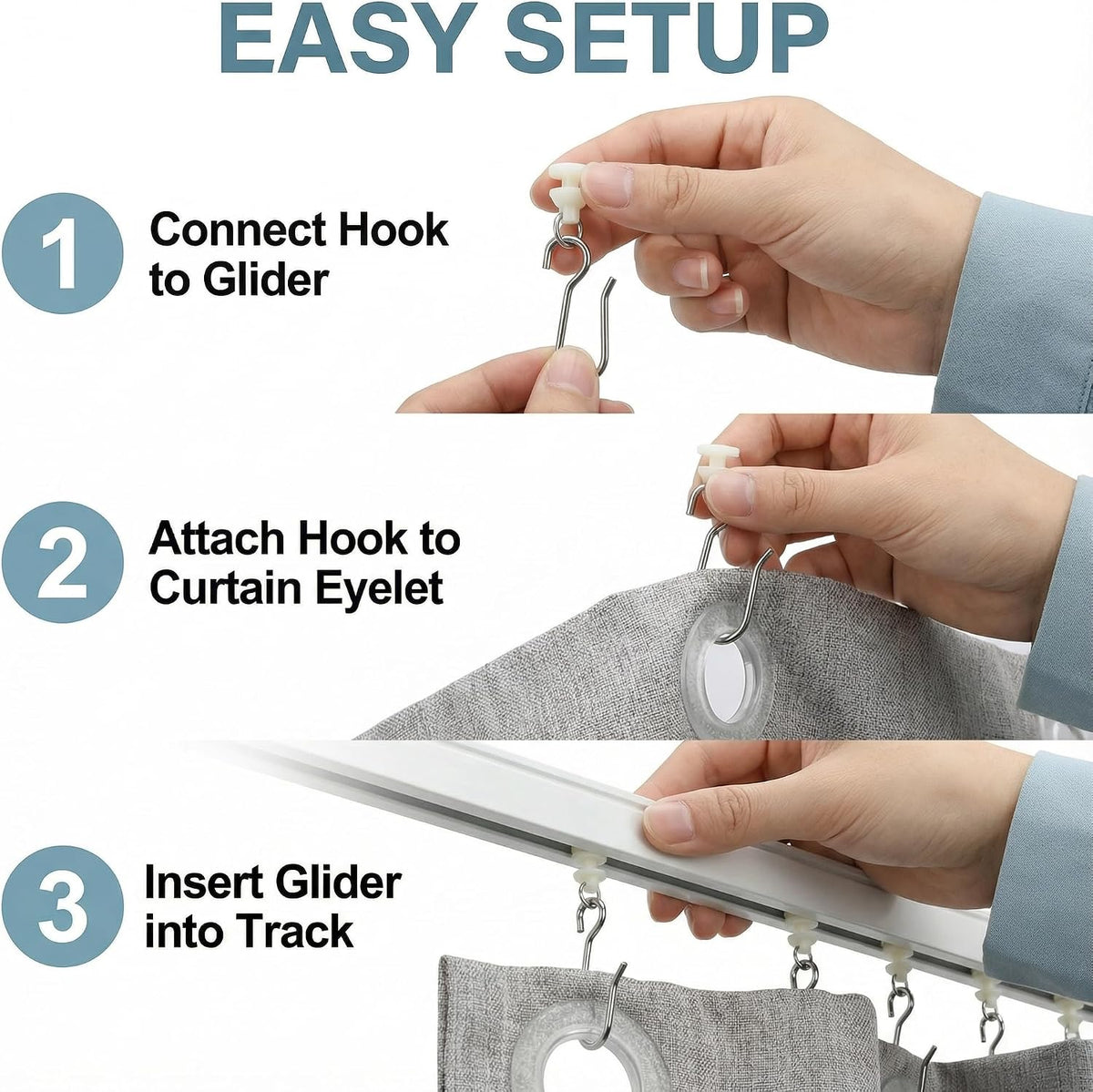 40 Pcs Curtain Track Gliders and Hooks Set Includes 20 Plastic Track Rollers 20 Stainless Steel Hooks Ideal for Ceiling Curtain Track RV Shower Curtain Rail Drapery System
