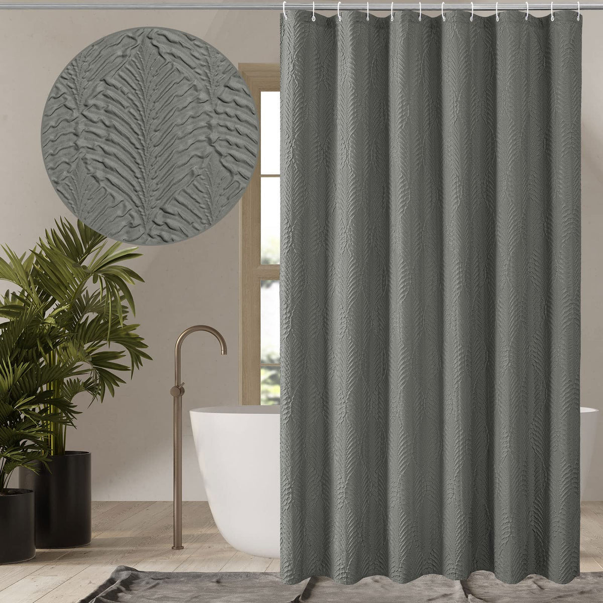 Gibelle White Shower Curtain for Bathroom, Farmhouse Bath Curtain 72x72