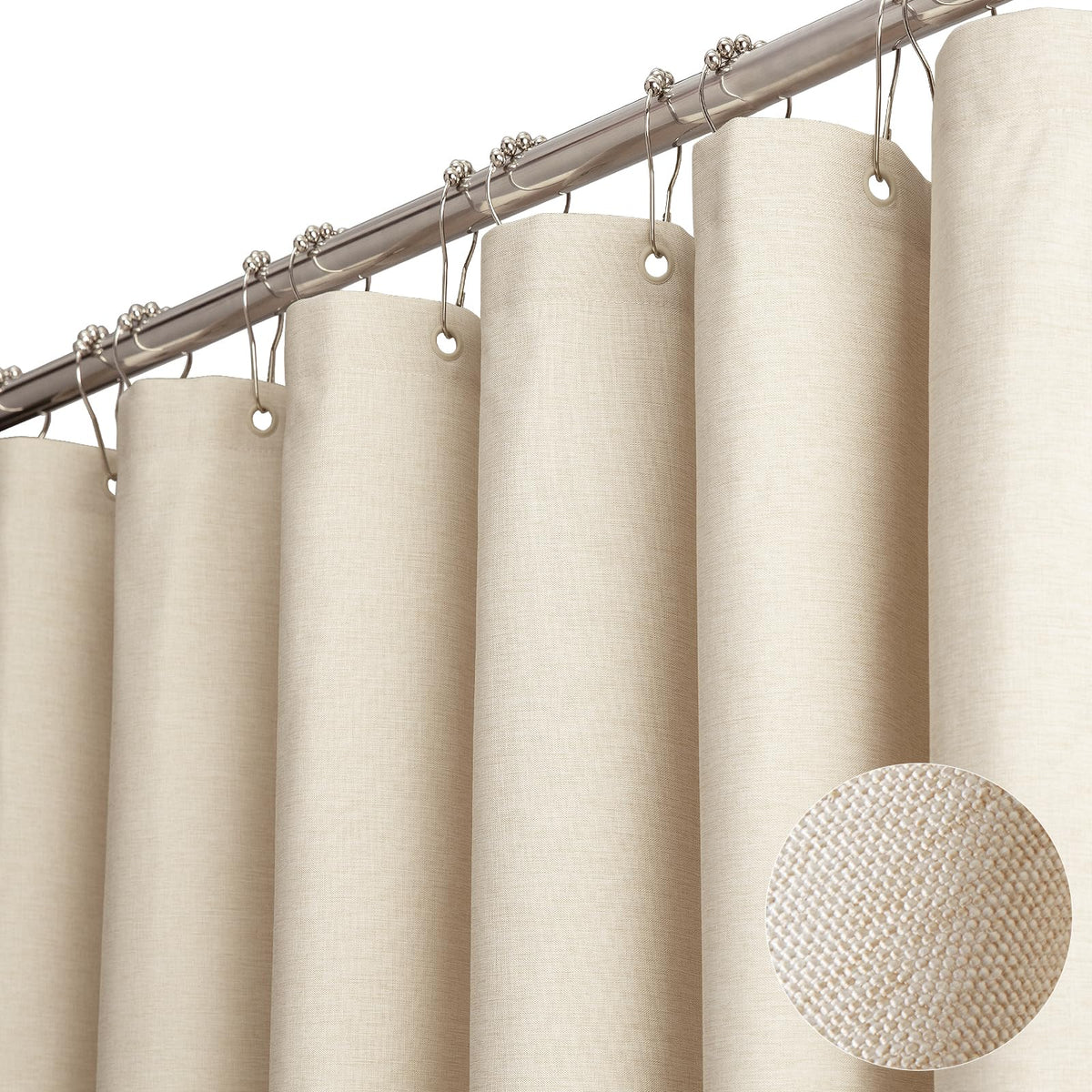 BTTN Grey Linen Textured Waterproof Fabric Shower Curtain Set, 72x72, Gray