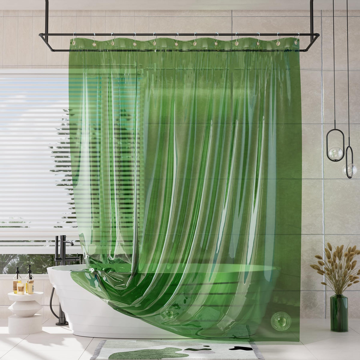 AmazerBath Shower Curtain Liner for Summer, 100% EVA Clear Green Heavy Duty Luxury Shower Curtain and Liner 2-in-1, 72x72 Plastic Weighted Shower Liner, 12 Rustproof Grommets & 3 Heavyweight Stones