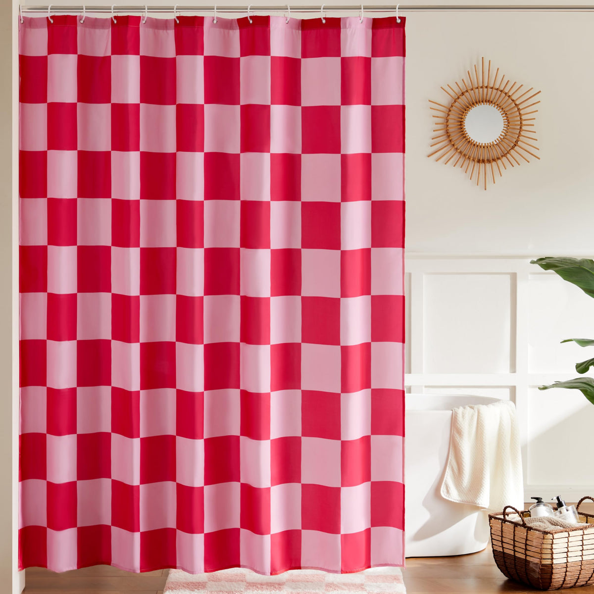 Ohocut Checkered Shower Curtain, Sage Green Shower Curtains for Bathroom, Cute Retro Checkboard Shower Curtain Vintage Aesthetic, Washable Fabric Bath Curtain 72''x72''