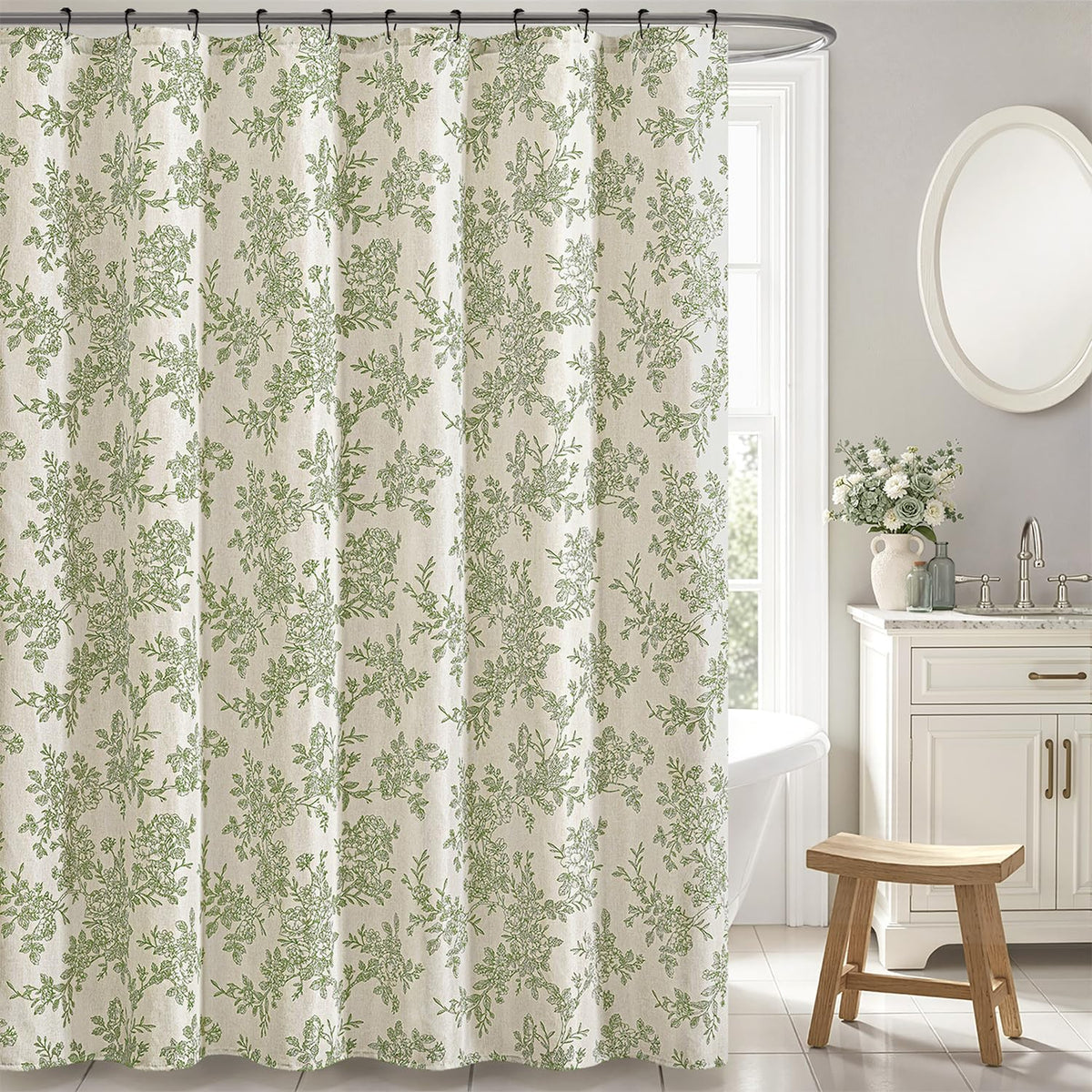 Linen Blue Floral Toile Shower Curtain W72*L72 Inches Long