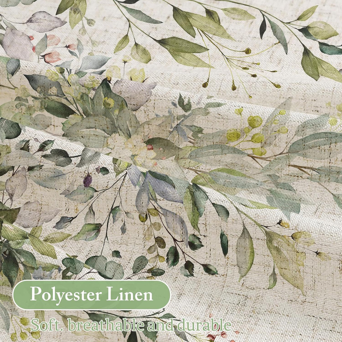 Gibelle SageGreen Linen Eucalyptus Shower Curtain, Watercolor Floral, 72x72