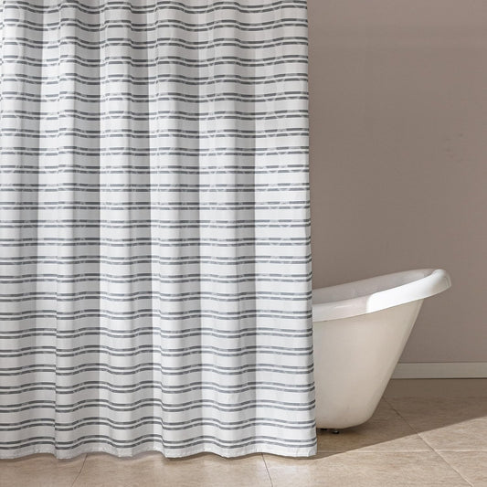 Amazon Basics Geometric Jacquard Fabric Shower Curtain for Bathroom, Lightweight, Water Repellent and Washable, 72" W x 72" L, Grey Striped