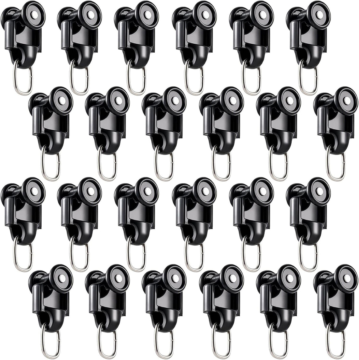 PAGOW 25pcs Curtain Track Rollers, Curtain Track Gliders with Ring, Black