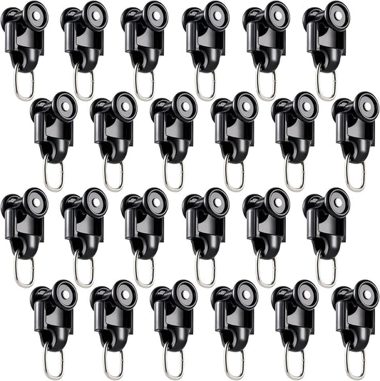 PAGOW 25pcs Curtain Track Rollers, Curtain Track Gliders with Ring, Black