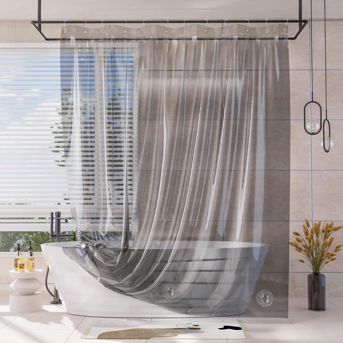 AmazerBath Shower Curtain Liner for Summer, 100% EVA Clear Green Heavy Duty Luxury Shower Curtain and Liner 2-in-1, 72x72 Plastic Weighted Shower Liner, 12 Rustproof Grommets & 3 Heavyweight Stones
