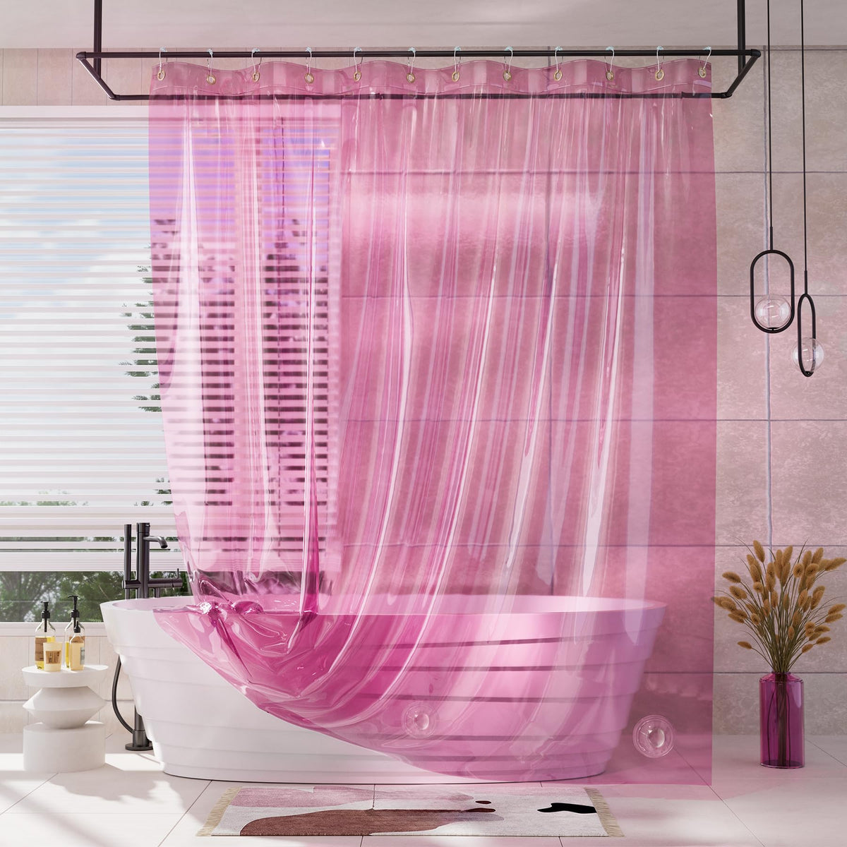 AmazerBath Shower Curtain Liner for Summer, 100% EVA Clear Green Heavy Duty Luxury Shower Curtain and Liner 2-in-1, 72x72 Plastic Weighted Shower Liner, 12 Rustproof Grommets & 3 Heavyweight Stones