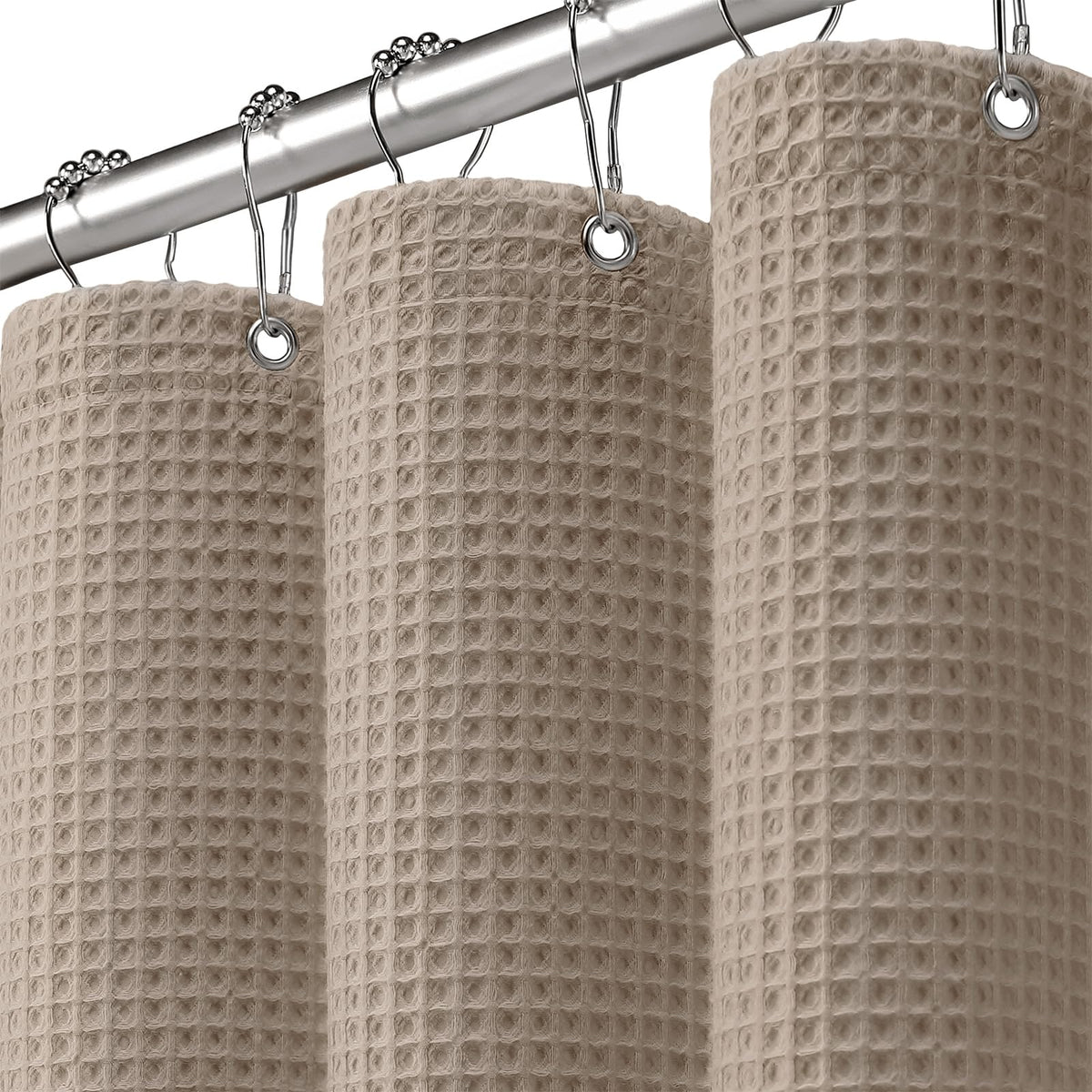 White Waffle Weave Shower Curtain Heavyweight Cotton Fabric 72Wx72L